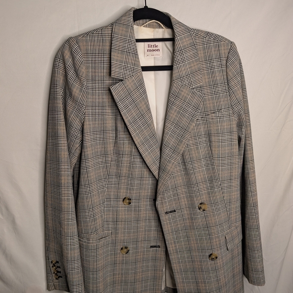 Little Moon Gray Plaid Women's Blazer - Picture 2 of 5